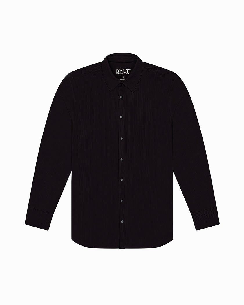 Ribbed+ Long Sleeve Button Down