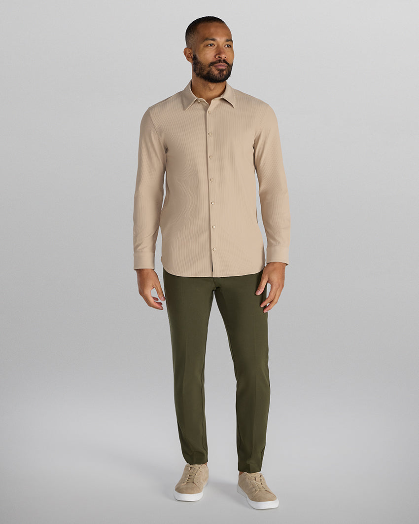 Ribbed+ Long Sleeve Button Down