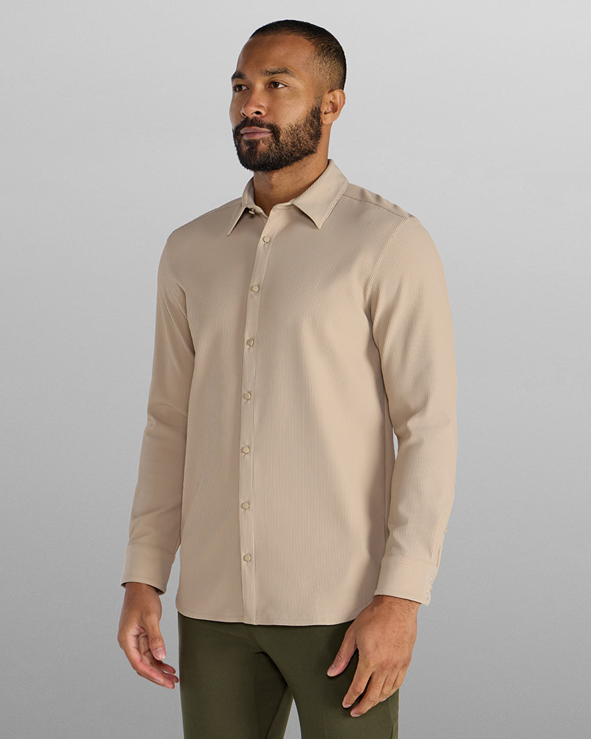 Ribbed+ Long Sleeve Button Down