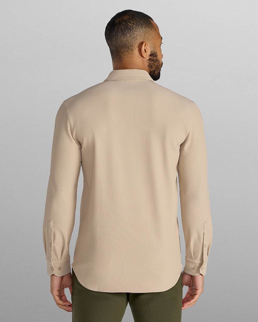 Ribbed+ Long Sleeve Button Down