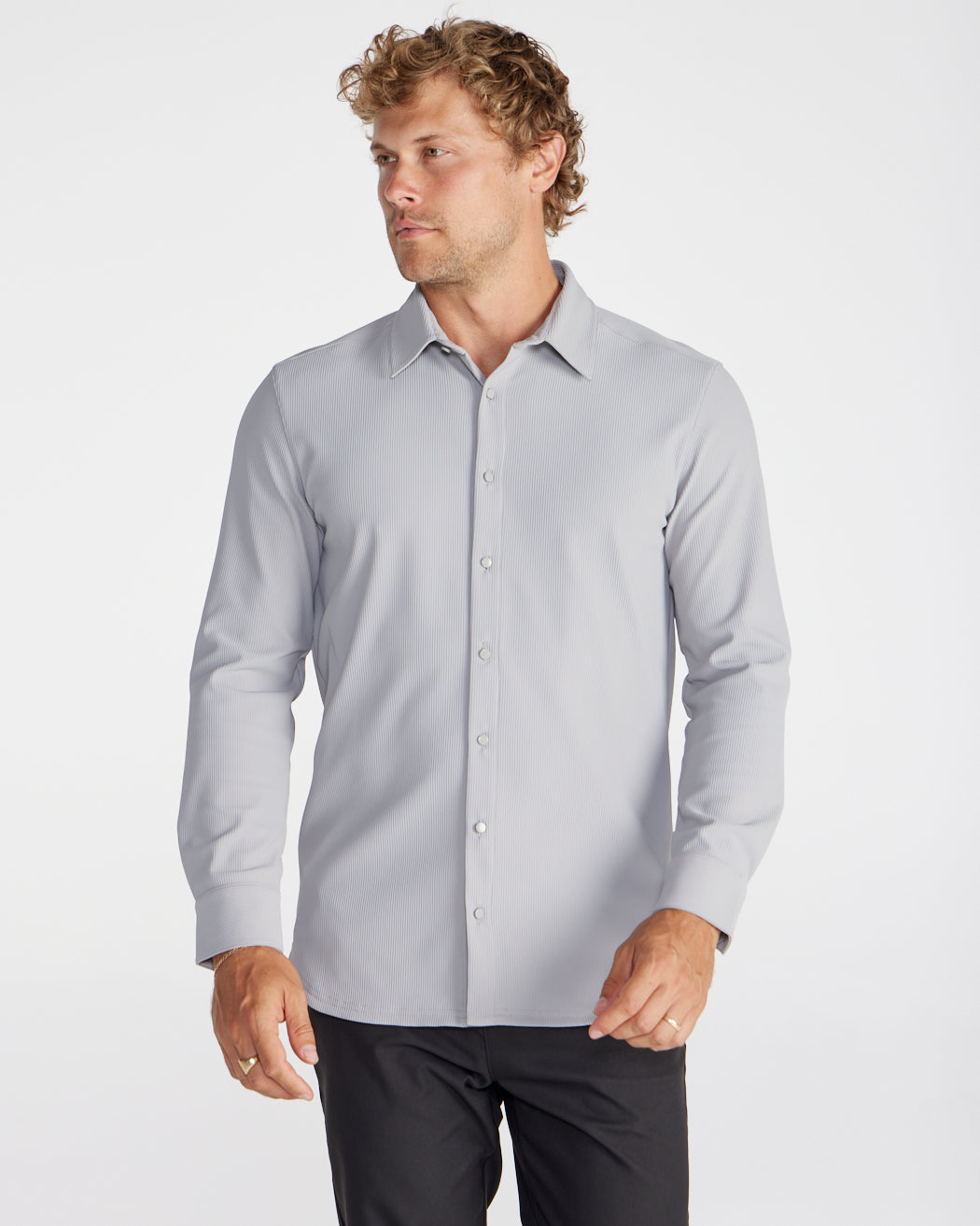 Ribbed+ Long Sleeve Button Down
