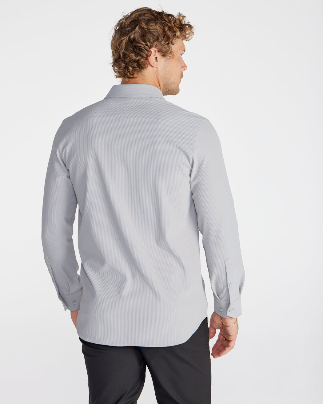 Ribbed+ Long Sleeve Button Down