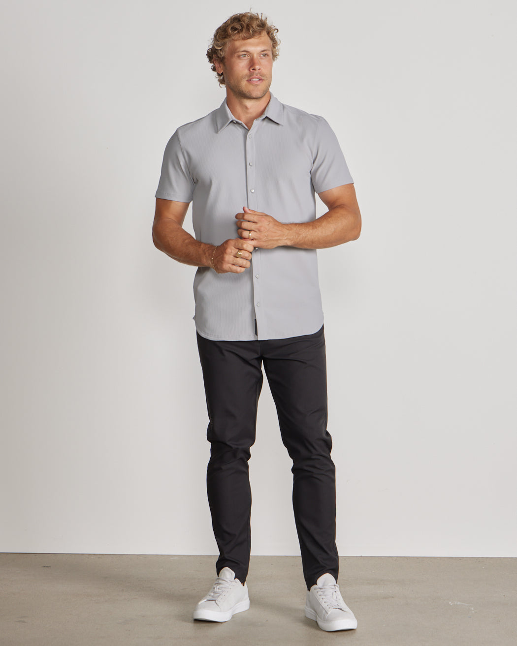 Ribbed+ Short Sleeve Button Down