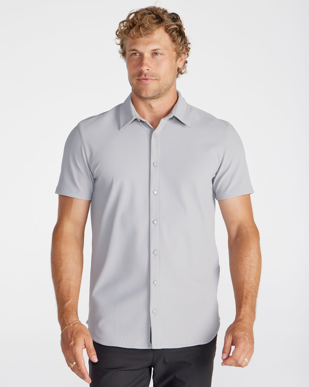 Ribbed+ Short Sleeve Button Down