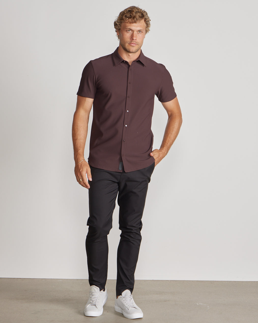 Ribbed+ Short Sleeve Button Down
