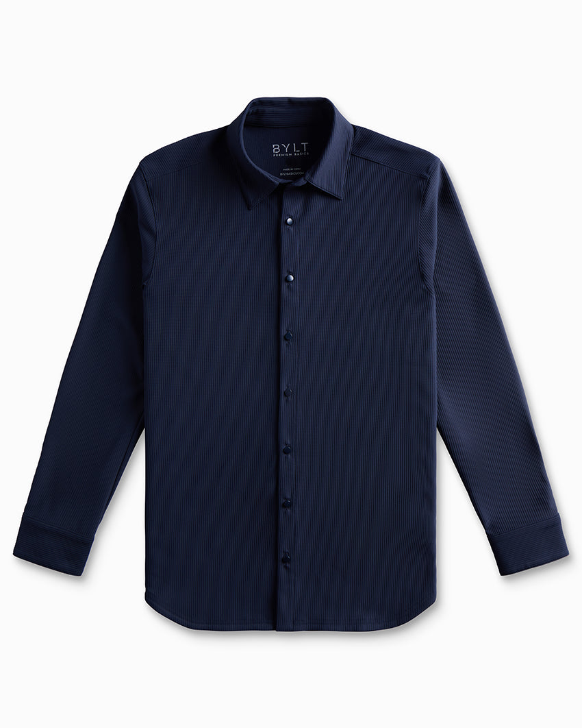 Ribbed+ Long Sleeve Button Down