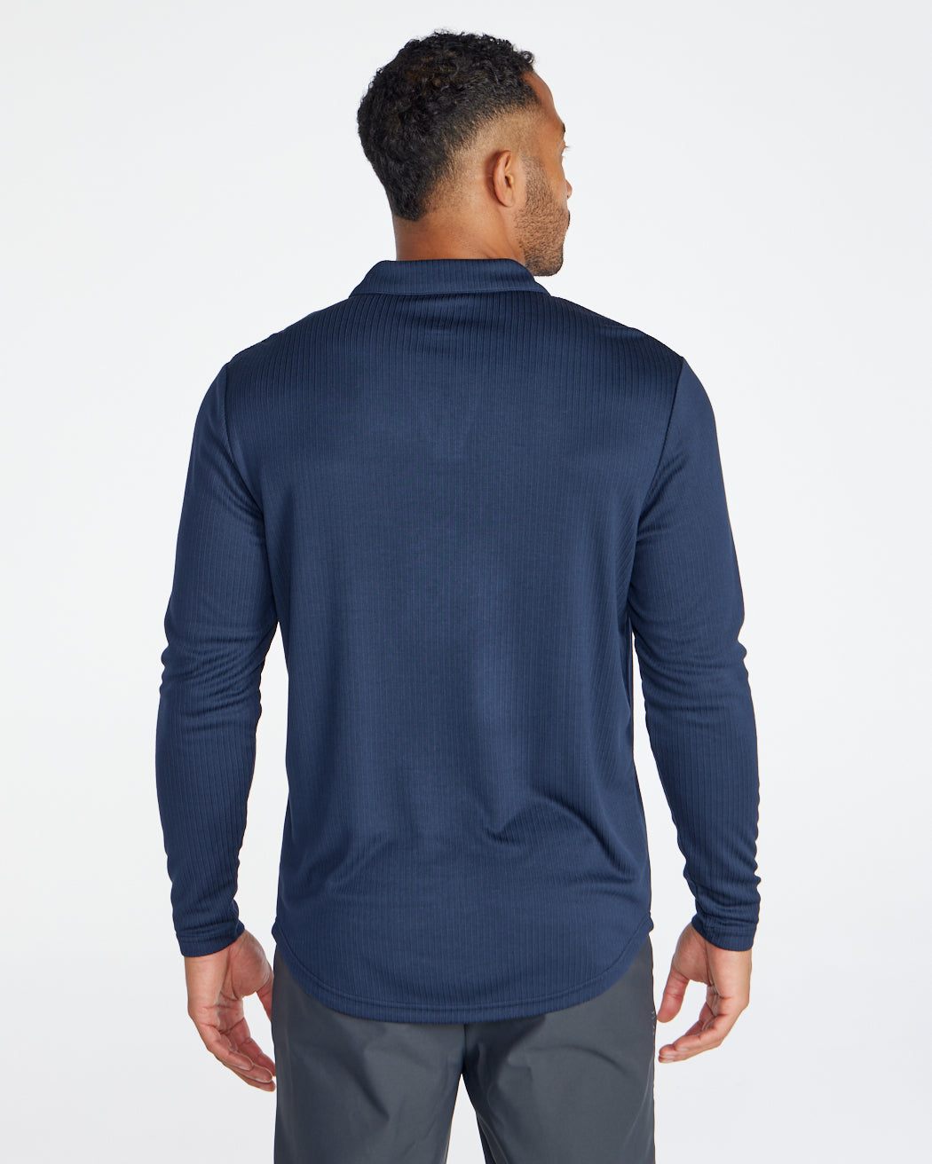 Ribbed Long Sleeve Open V Polo
