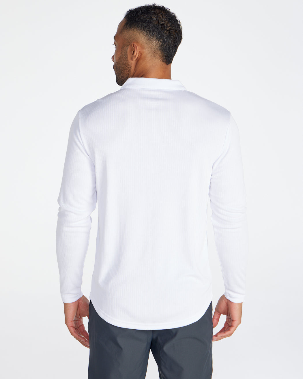 Ribbed Long Sleeve Open V Polo
