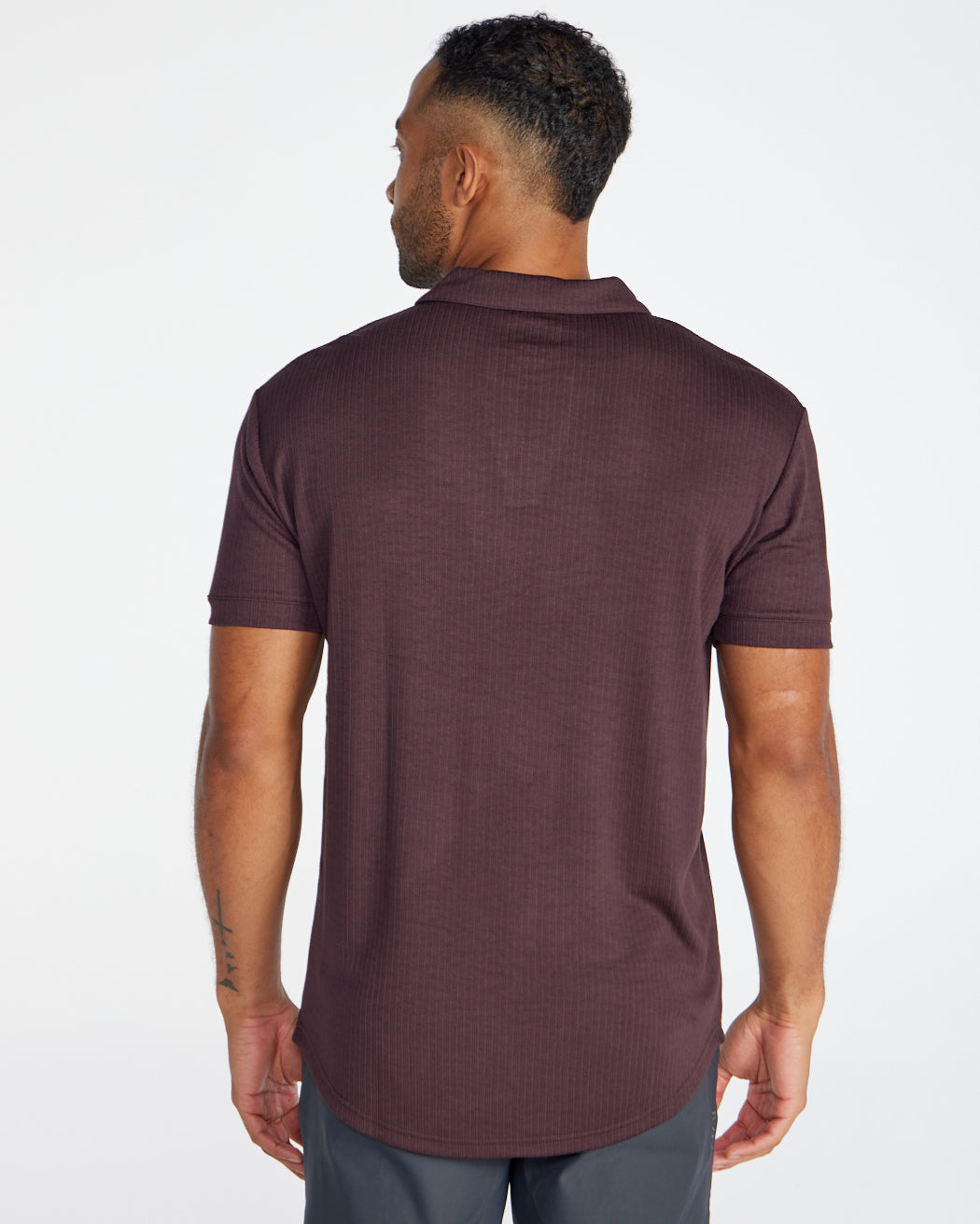 Ribbed Short Sleeve Open V Polo