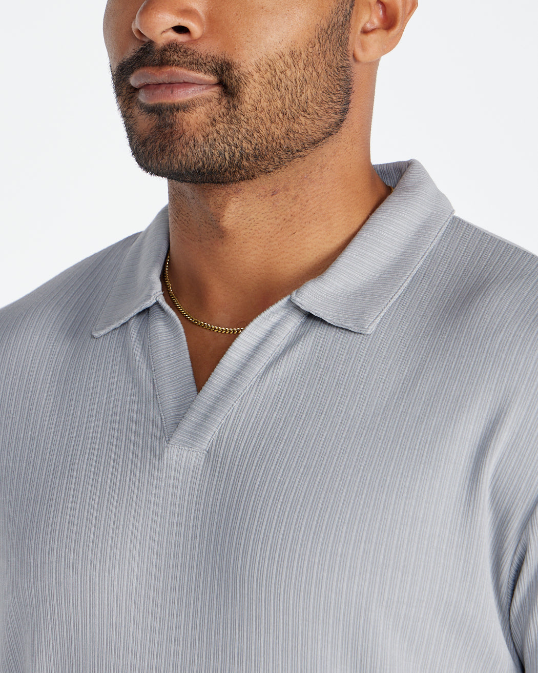 Ribbed Short Sleeve Open V Polo