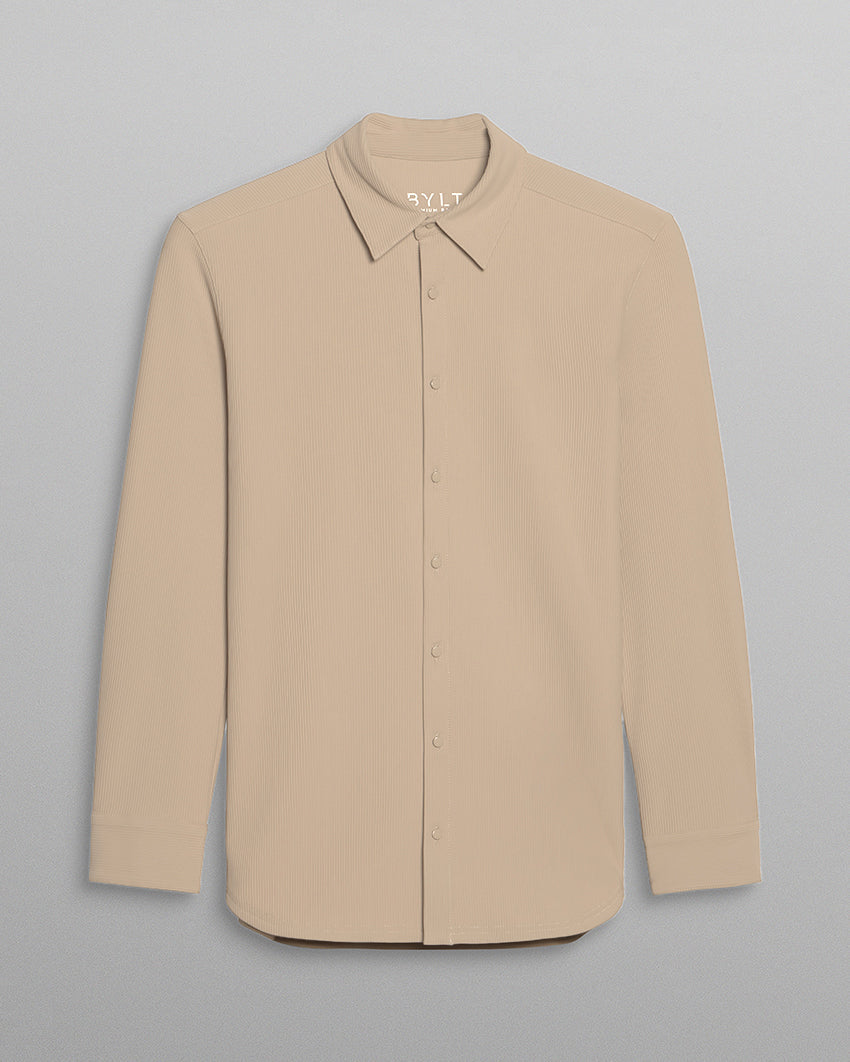 Ribbed+ Long Sleeve Button Down