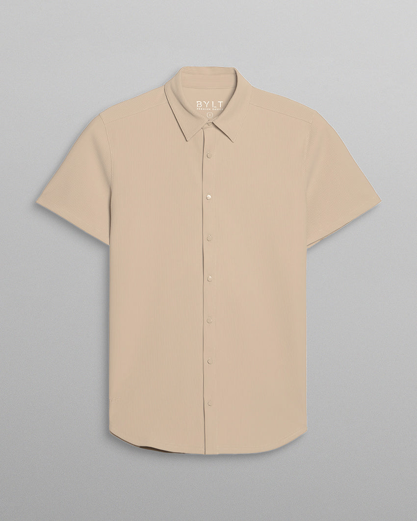 Ribbed+ Short Sleeve Button Down