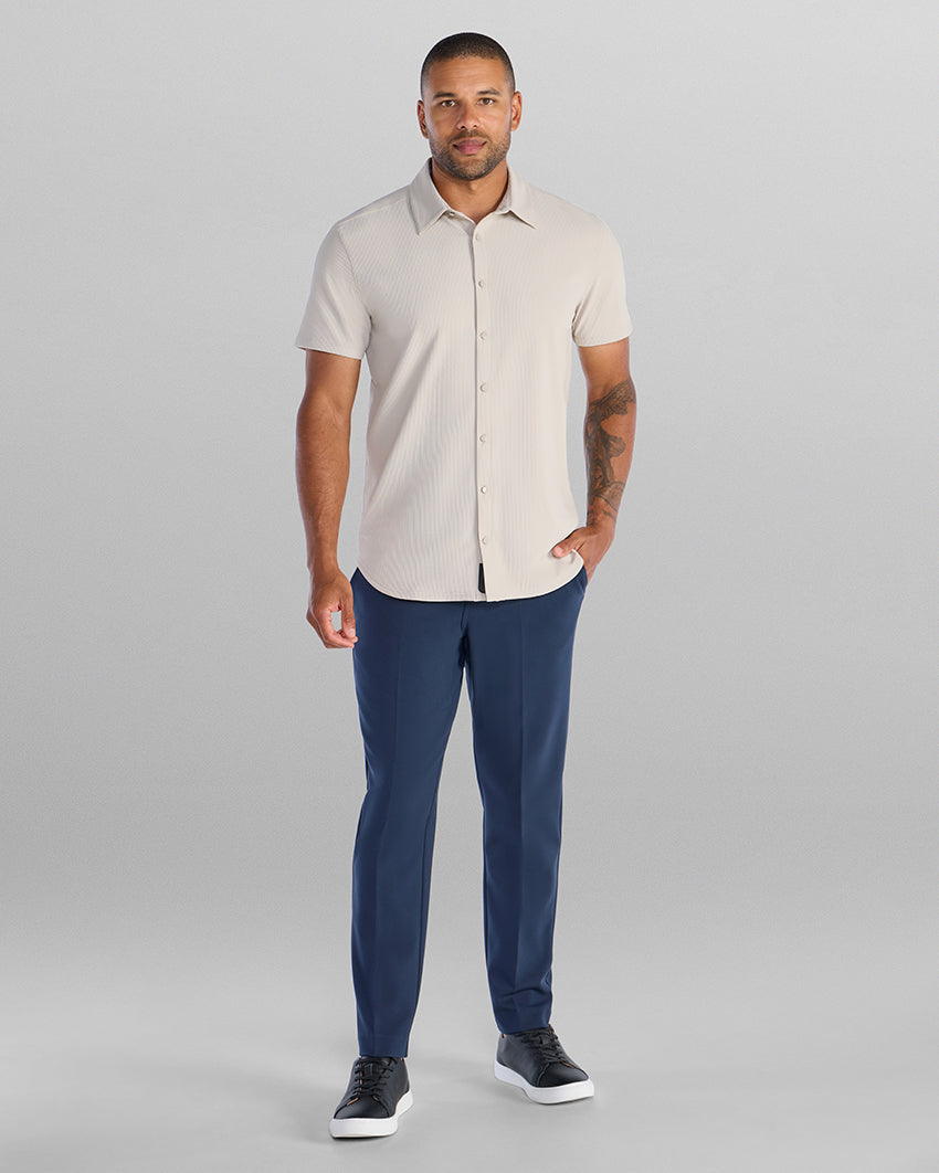 Ribbed+ Short Sleeve Button Down