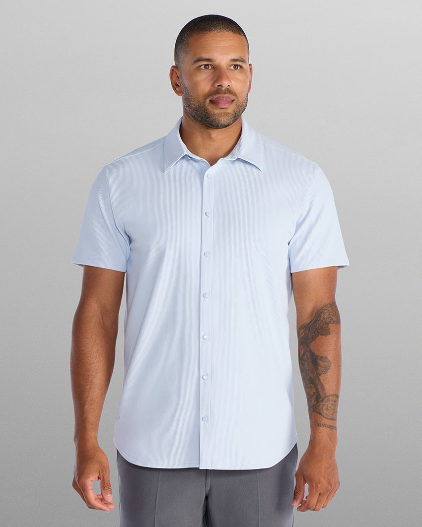 Ribbed+ Short Sleeve Button Down