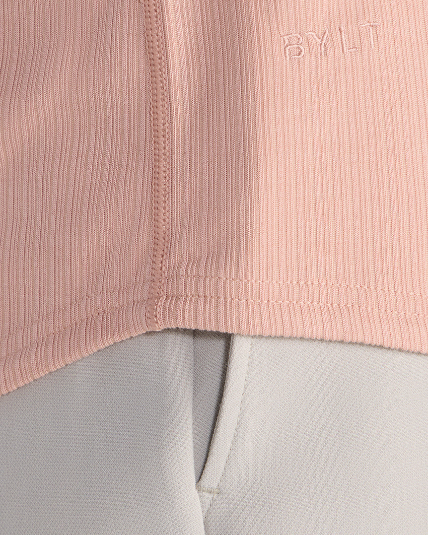 Ribbed Short Sleeve Drop-Cut