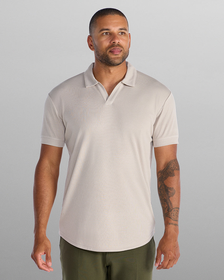 Ribbed Short Sleeve Open V Polo