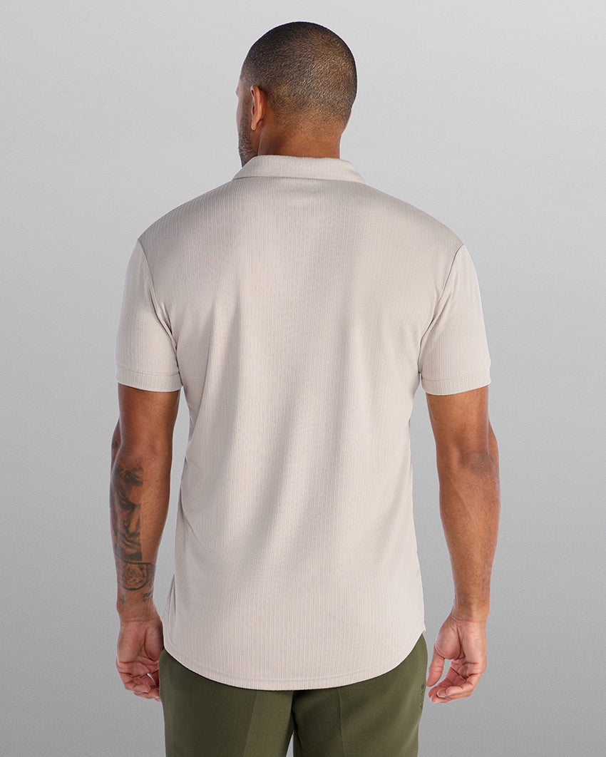 Ribbed Short Sleeve Open V Polo