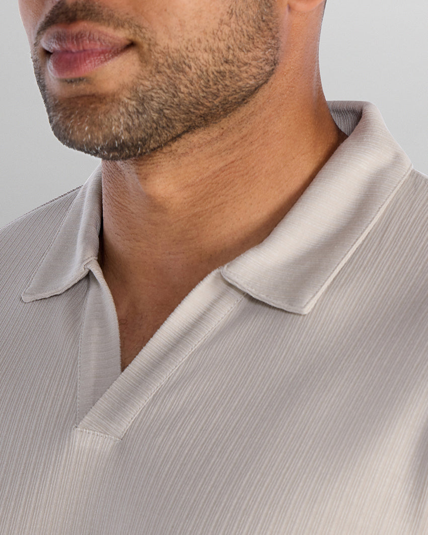 Ribbed Short Sleeve Open V Polo