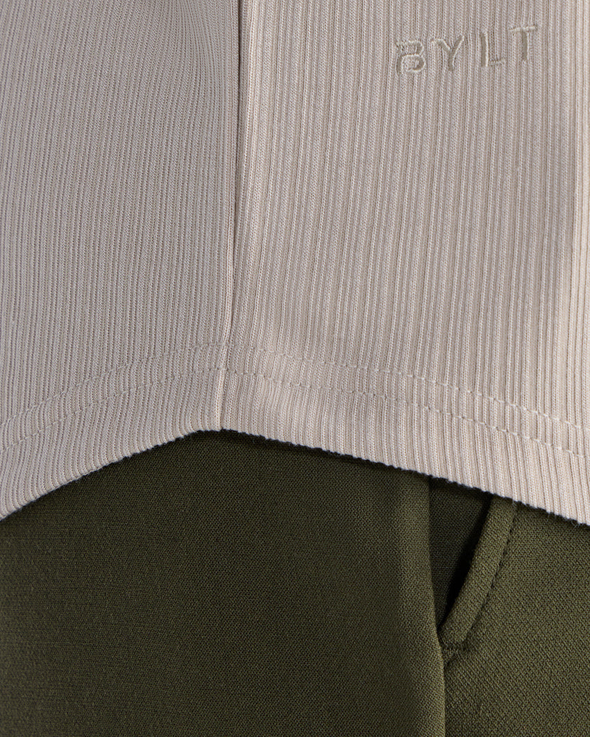 Ribbed Short Sleeve Open V Polo