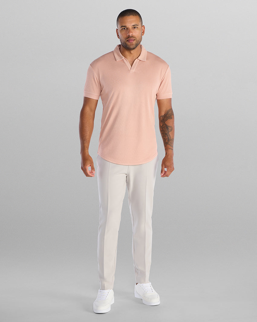Ribbed Short Sleeve Open V Polo