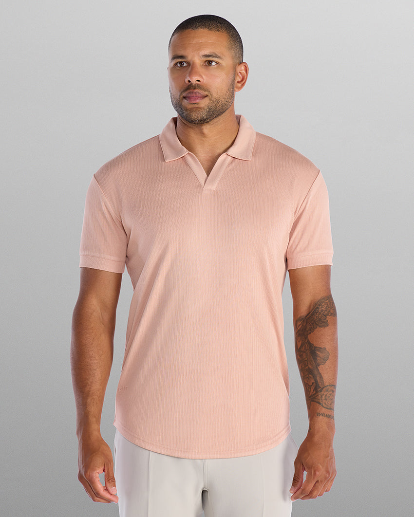 Ribbed Short Sleeve Open V Polo
