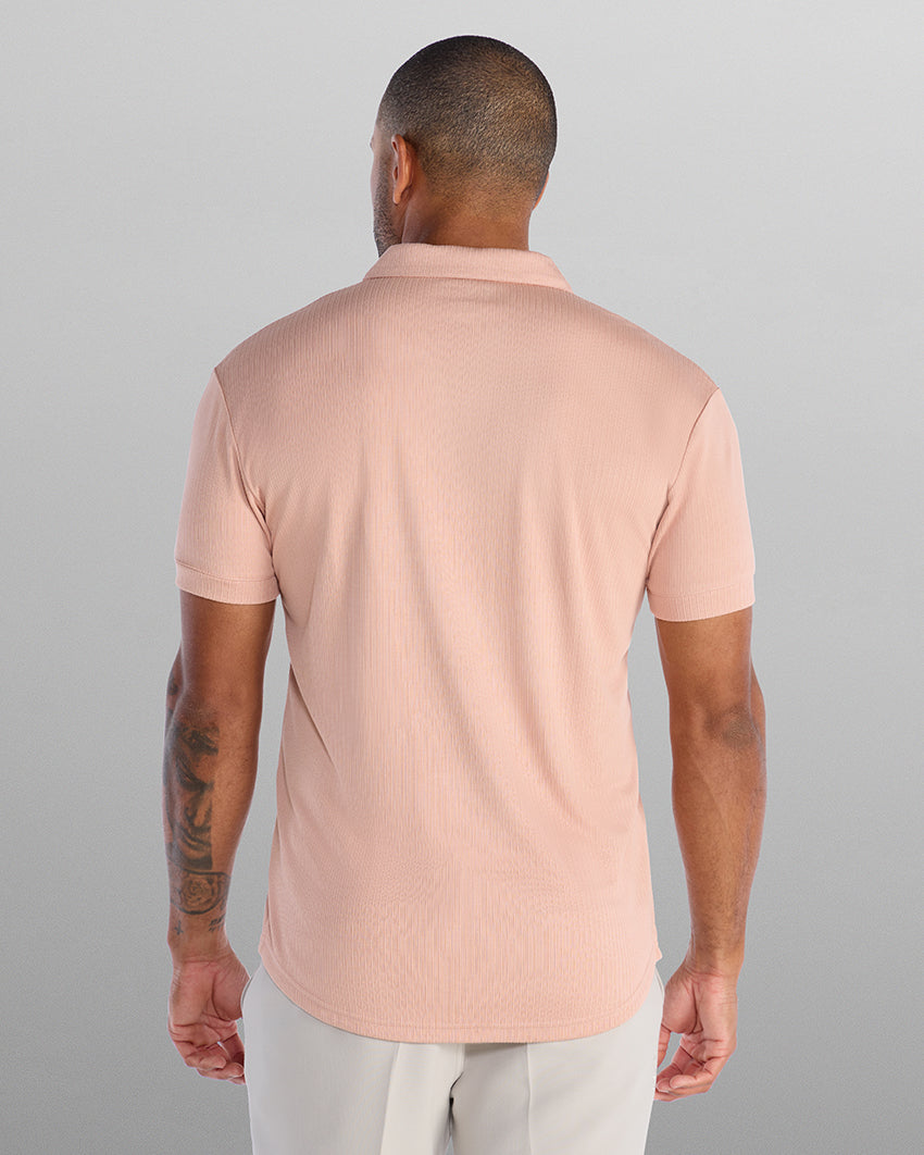 Ribbed Short Sleeve Open V Polo