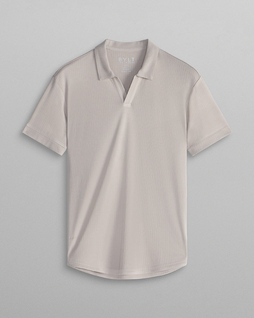 Ribbed Short Sleeve Open V Polo