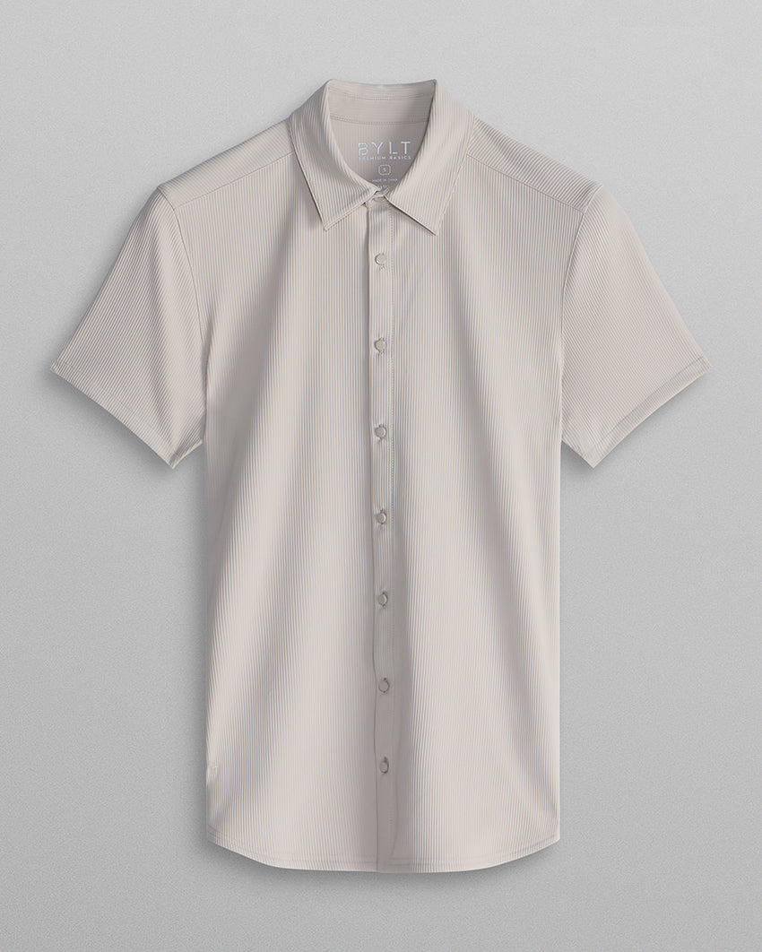 Ribbed+ Short Sleeve Button Down
