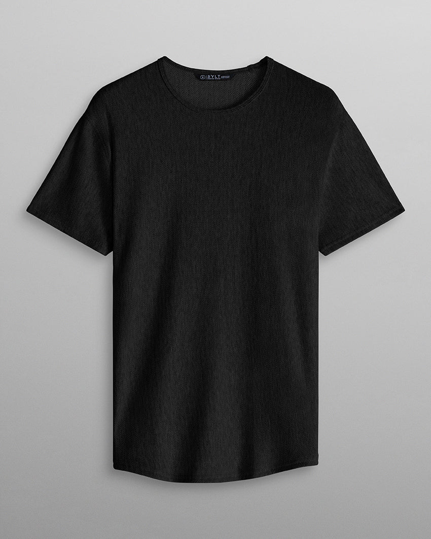 Brushed Herringbone Short Sleeve Drop- Cut