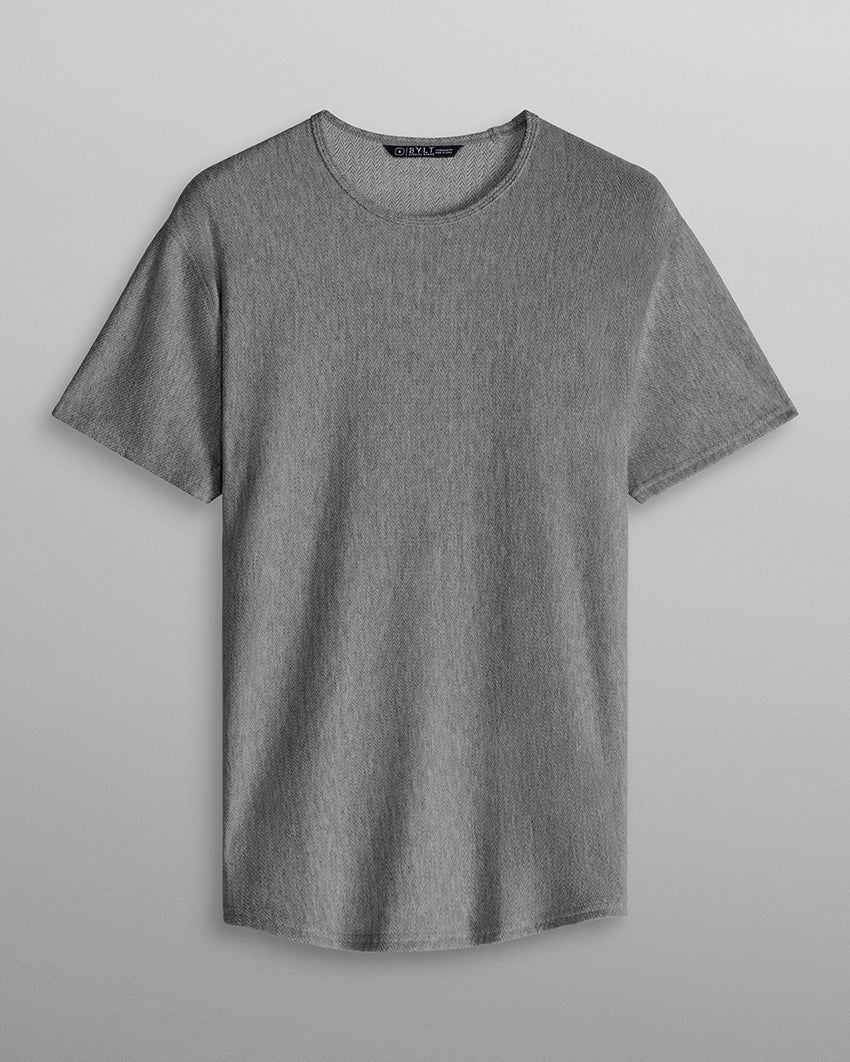 Brushed Herringbone Short Sleeve Drop- Cut