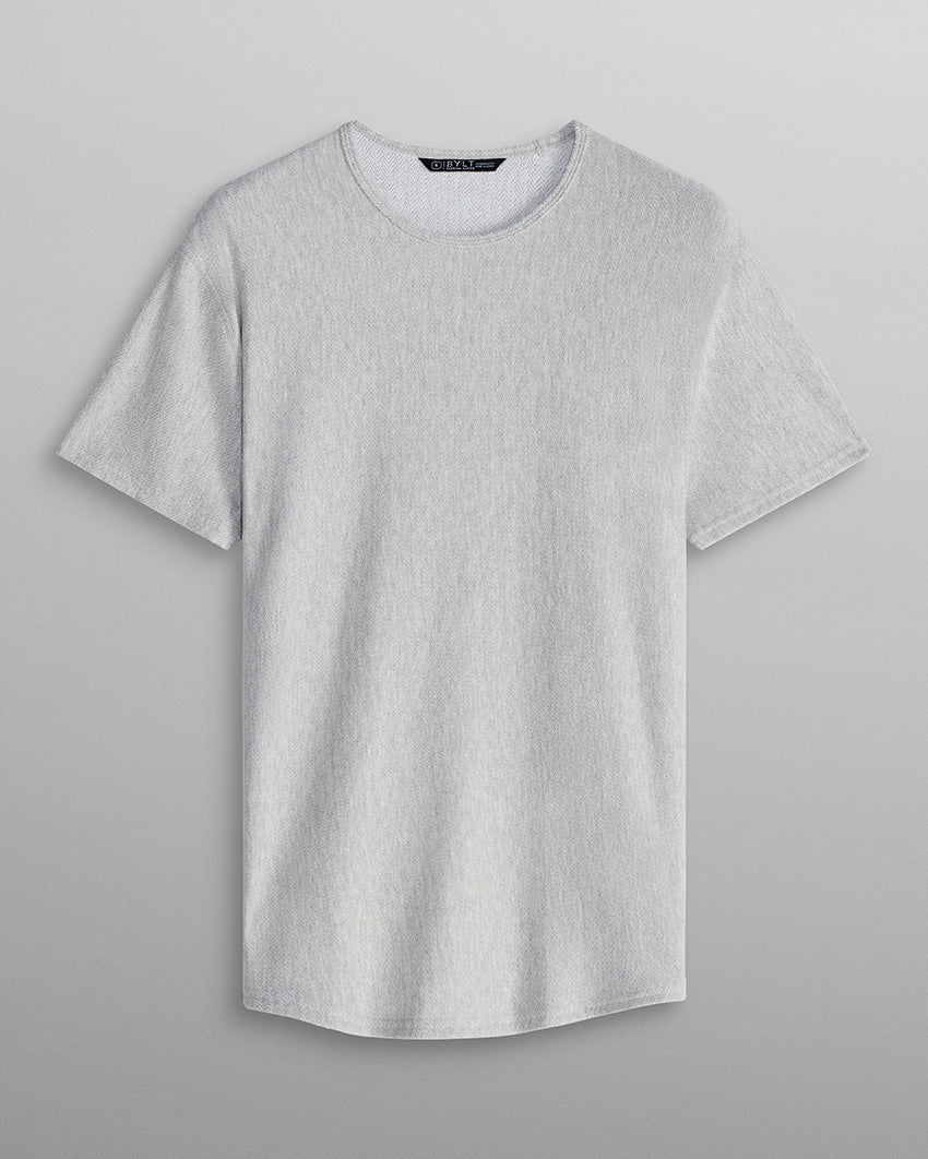 Brushed Herringbone Short Sleeve Drop- Cut