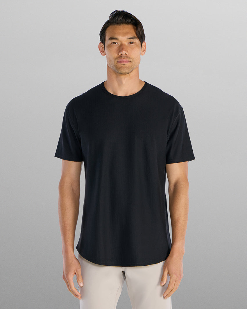 Brushed Herringbone Short Sleeve Drop- Cut