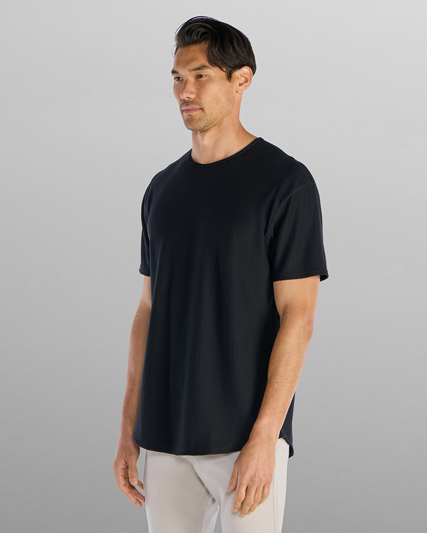 Brushed Herringbone Short Sleeve Drop- Cut