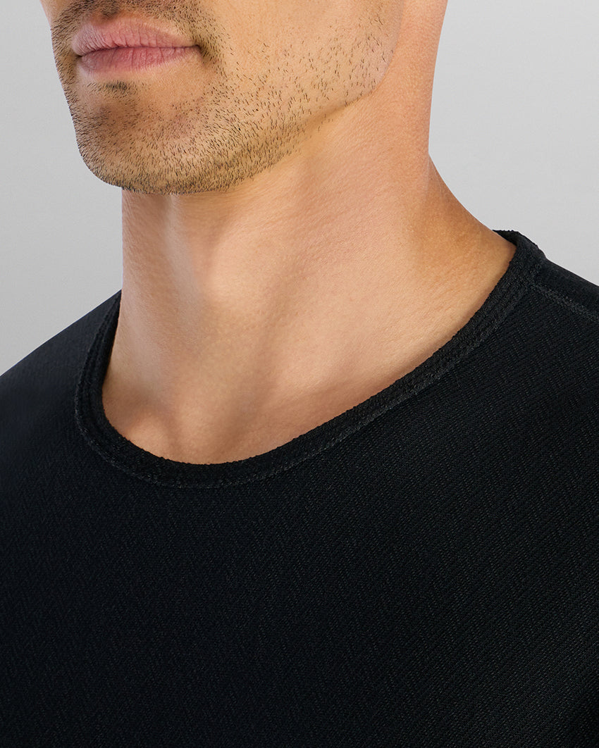 Brushed Herringbone Short Sleeve Drop- Cut