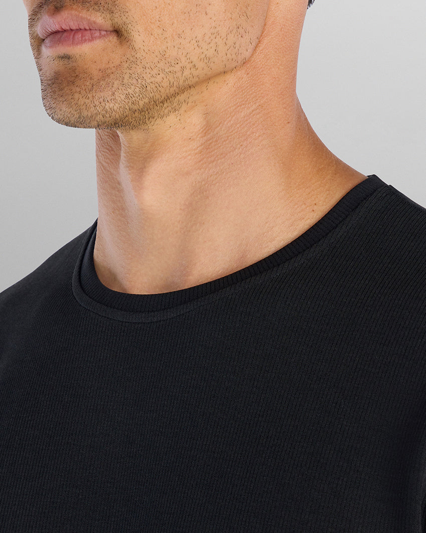 Micro Rib Short Sleeve Split-Hem