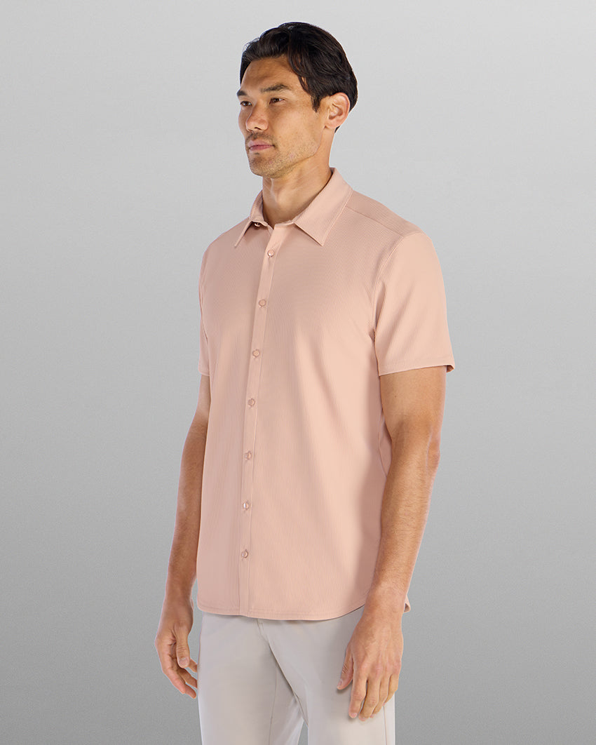 Ribbed+ Short Sleeve Button Down