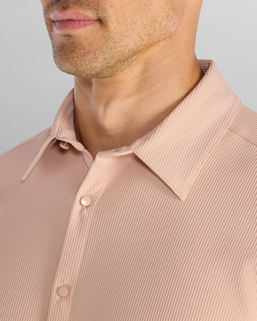 Ribbed+ Short Sleeve Button Down
