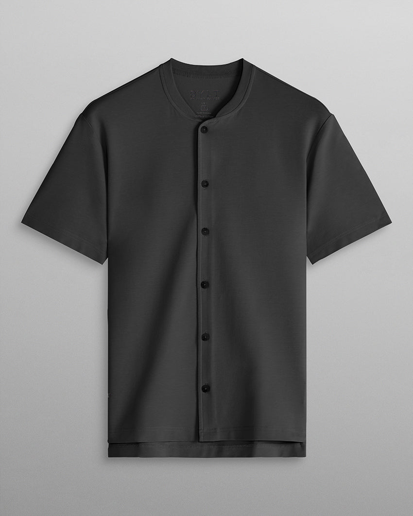 LUX Stand Collar Short Sleeve Button Down