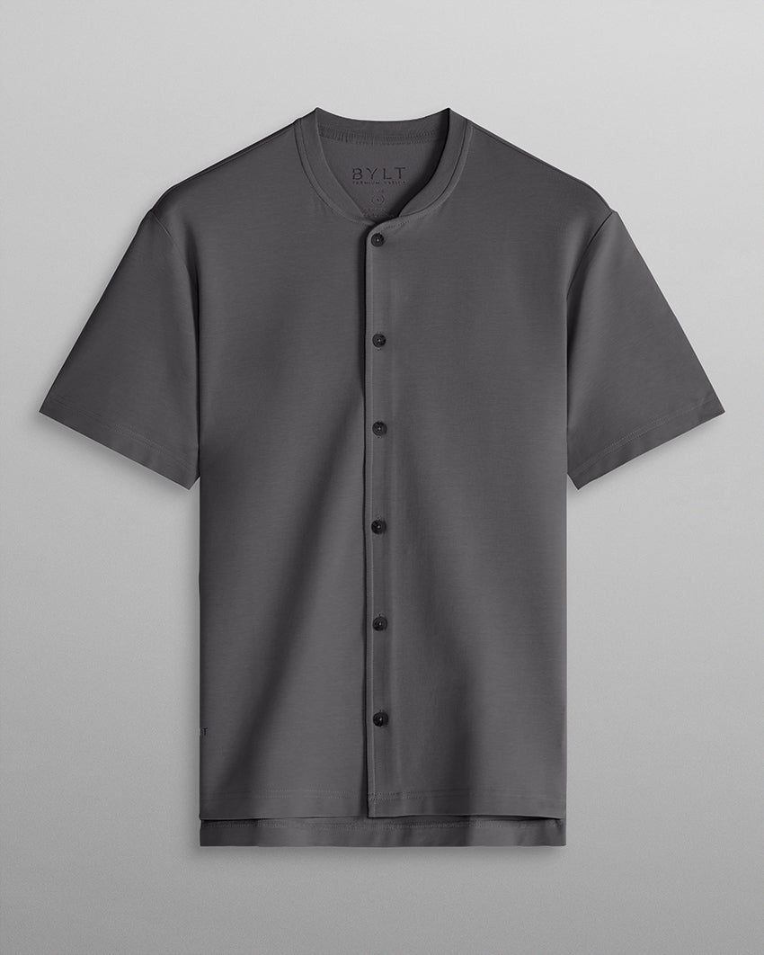 LUX Stand Collar Short Sleeve Button Down