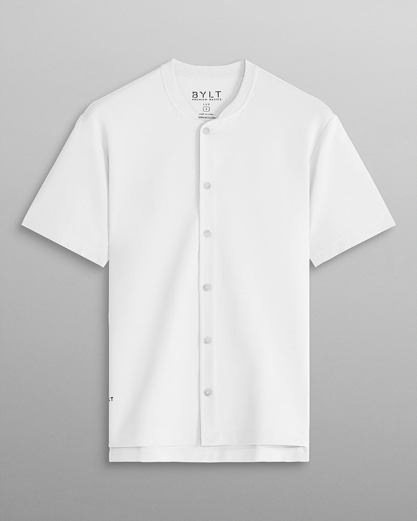 LUX Stand Collar Short Sleeve Button Down