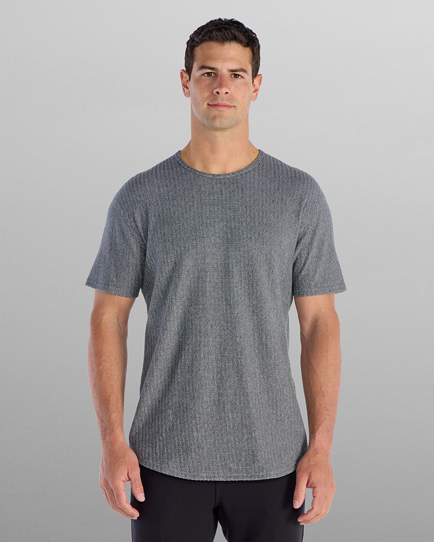 Brushed Herringbone Short Sleeve Drop- Cut