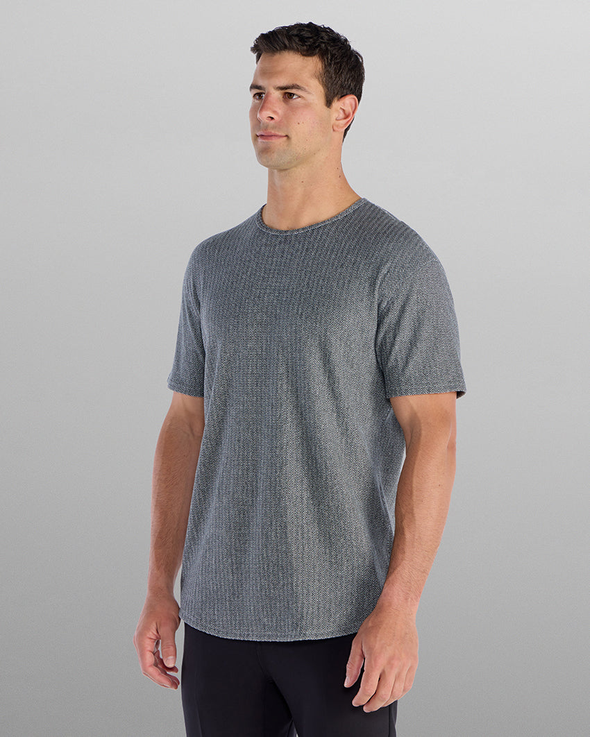Brushed Herringbone Short Sleeve Drop- Cut