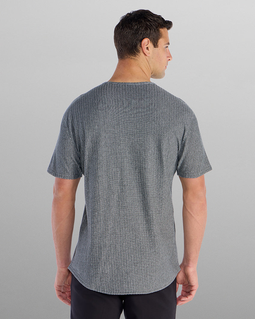 Brushed Herringbone Short Sleeve Drop- Cut
