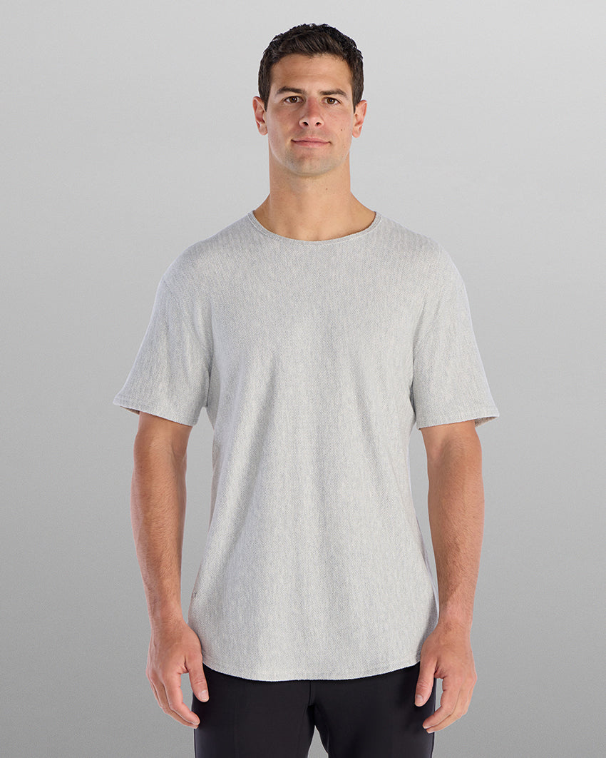 Brushed Herringbone Short Sleeve Drop- Cut