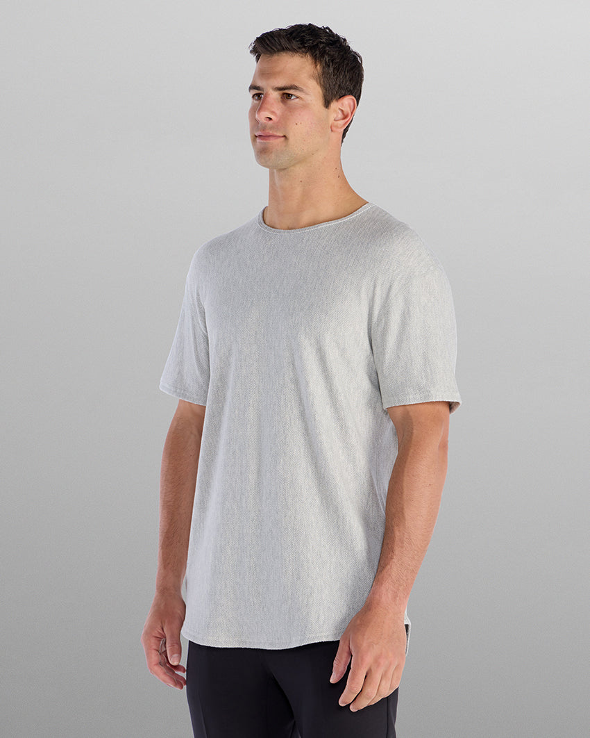Brushed Herringbone Short Sleeve Drop- Cut