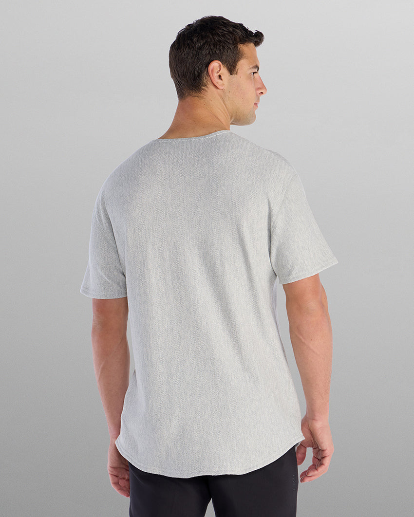 Brushed Herringbone Short Sleeve Drop- Cut