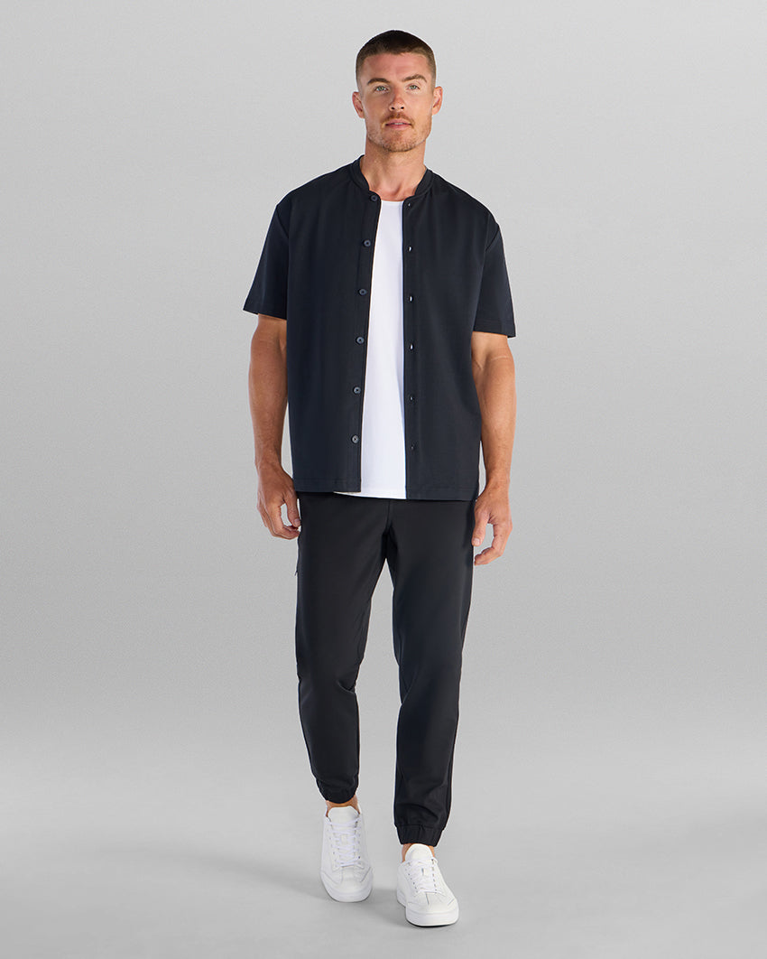 LUX Stand Collar Short Sleeve Button Down