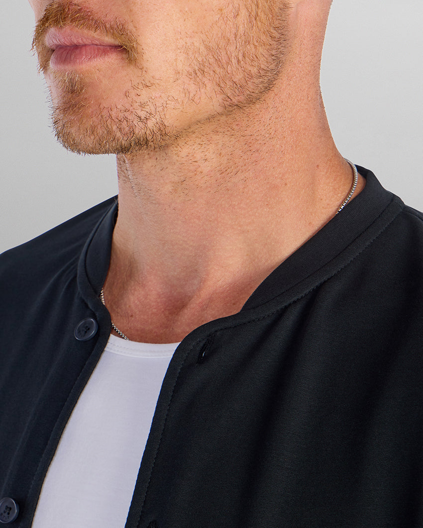 LUX Stand Collar Short Sleeve Button Down