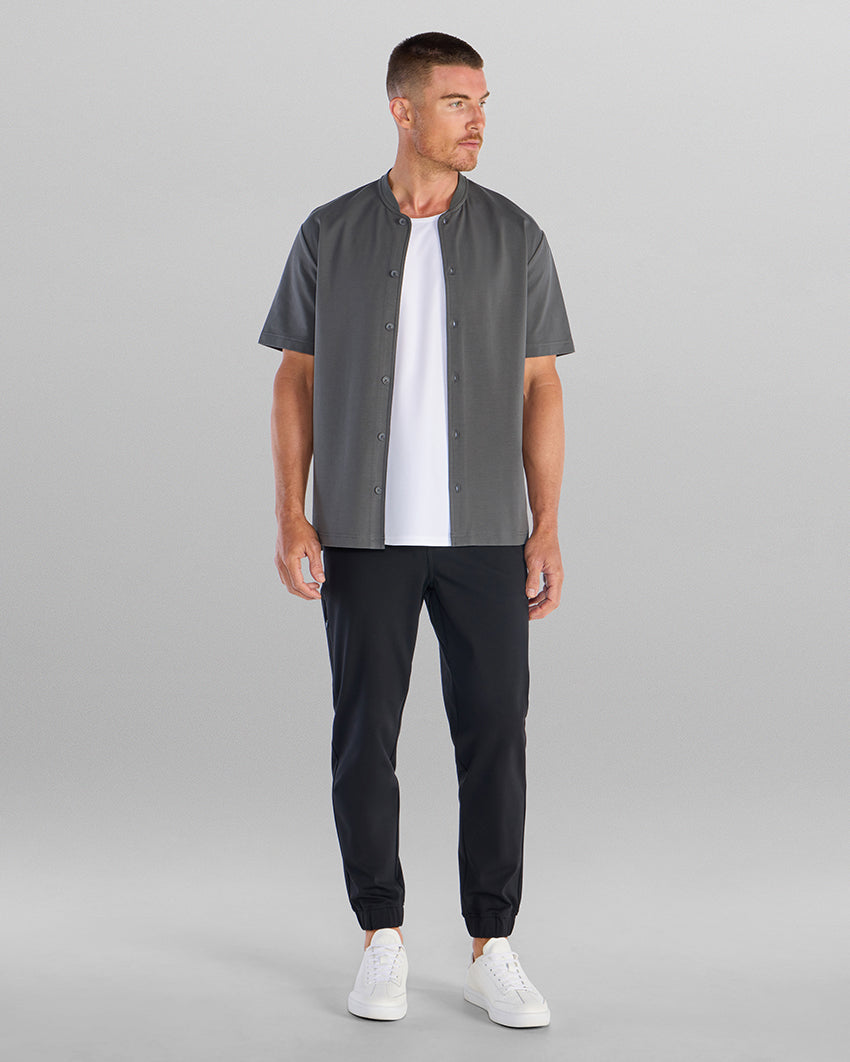 LUX Stand Collar Short Sleeve Button Down