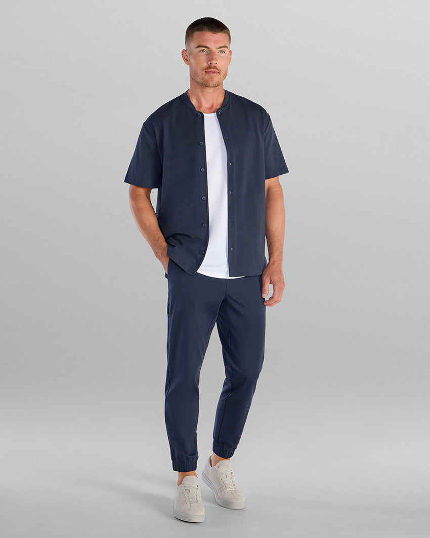 LUX Stand Collar Short Sleeve Button Down